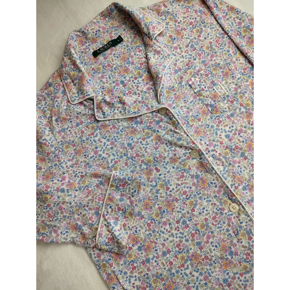 Lauren Ralph Lauren Womens Pajama Shirt Nightgown Floral Print RL Monogram M